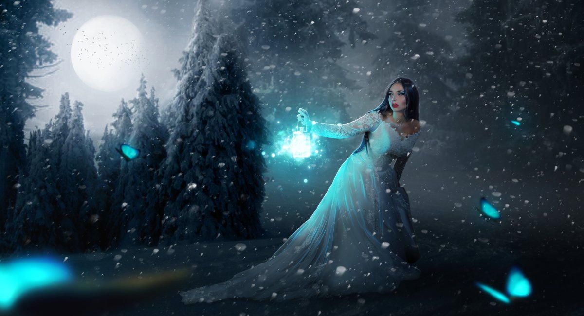 Девушка Луна зима