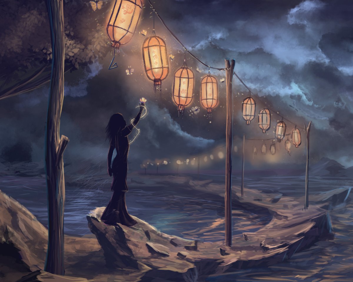 Ночь девушка фонарь