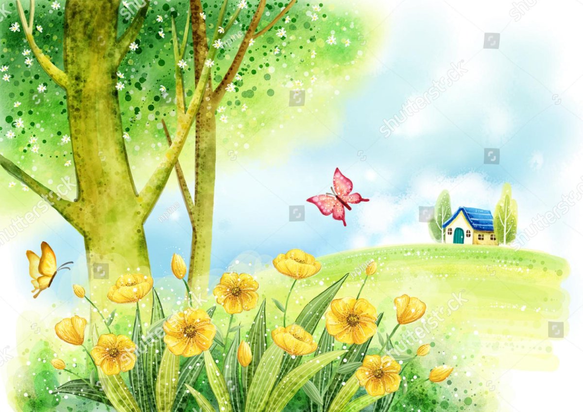 Нарисовать луг с цветами