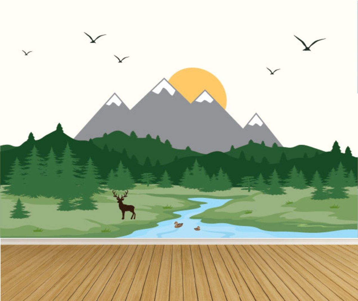 Горы рисунок на стене