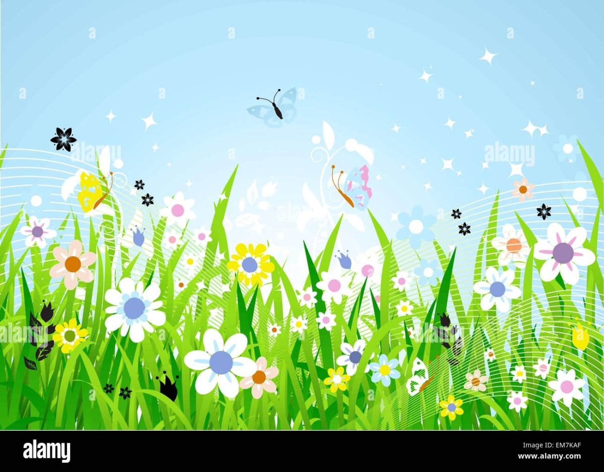 Поляна с весенними цветами рисунок