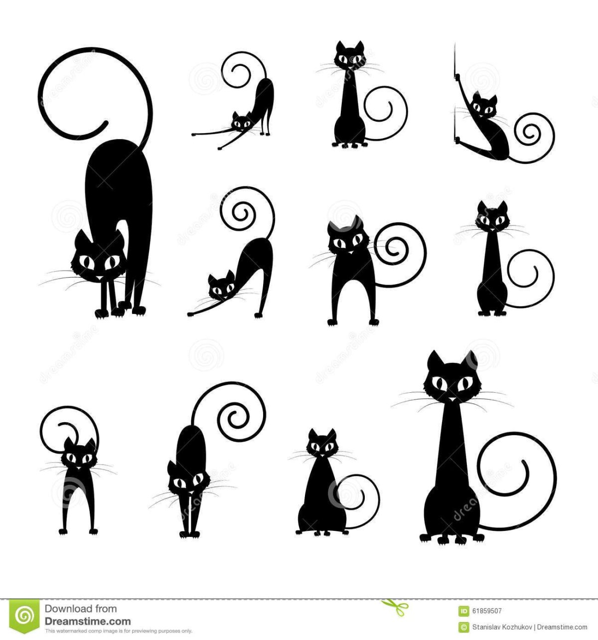 Силуэт смешного кота на белом фоне