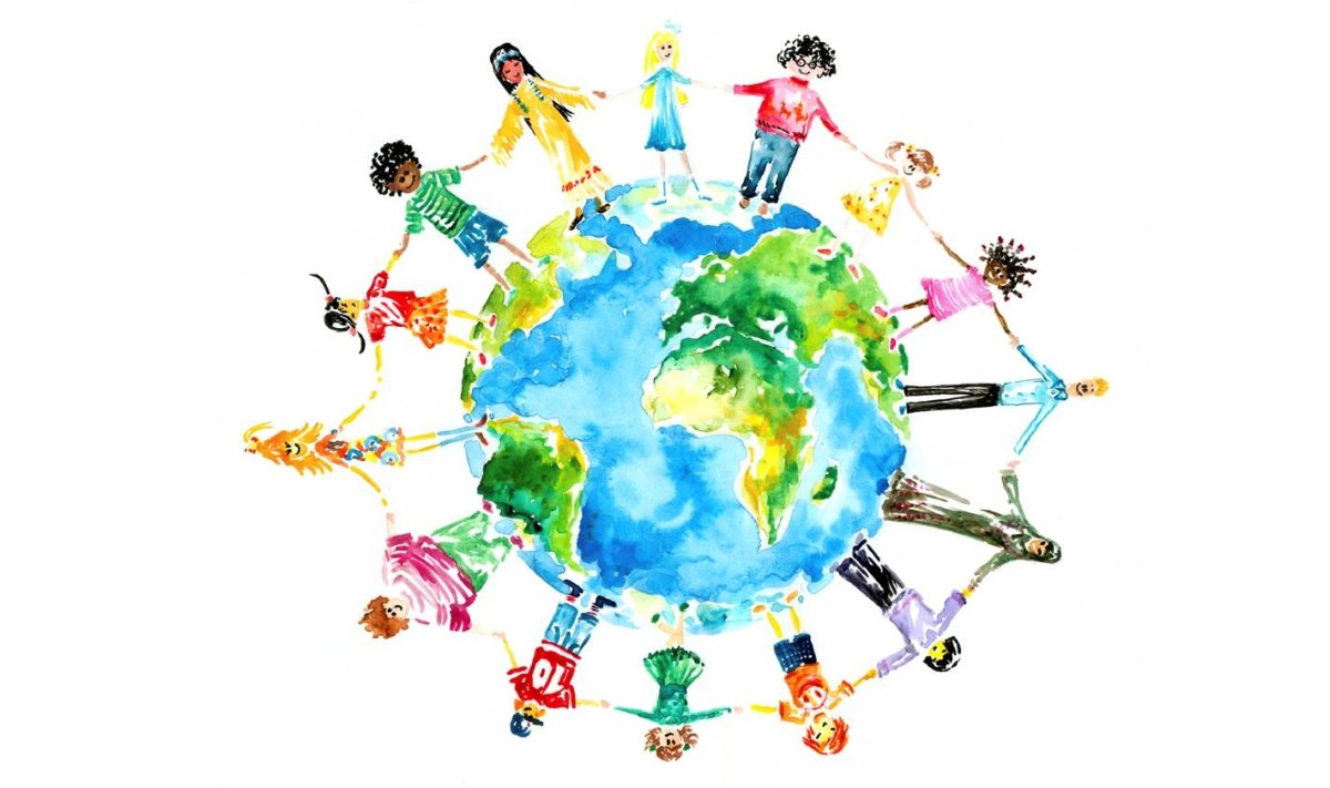 Земной шар с людьми разной национальности