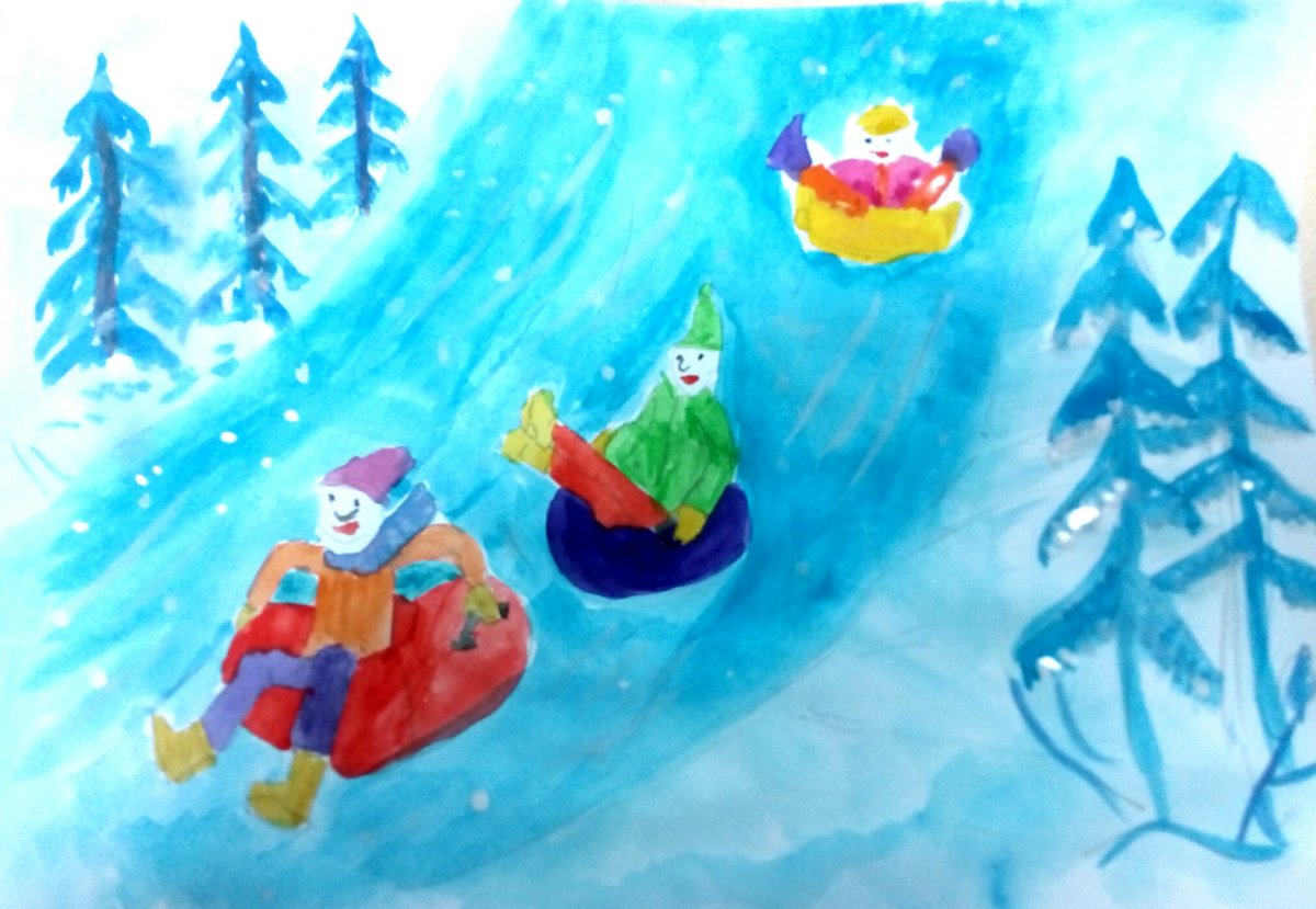 Рисование катание с горки