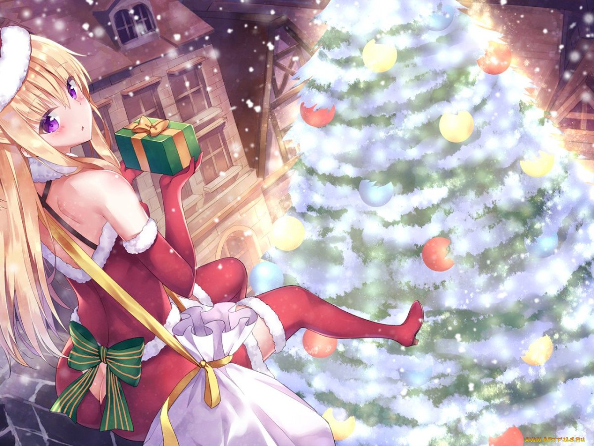 Новогодние обои аниме
