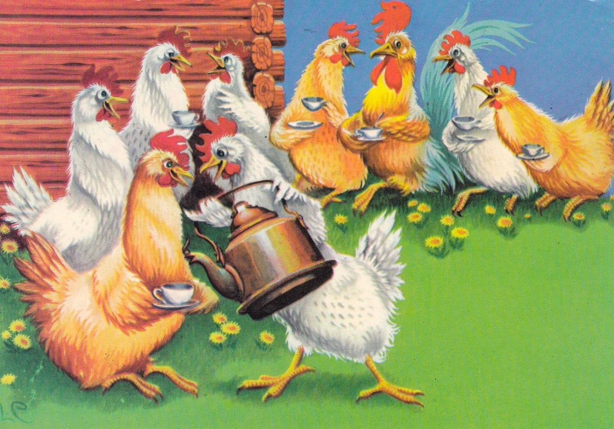 Петушки и курочки для декупажа