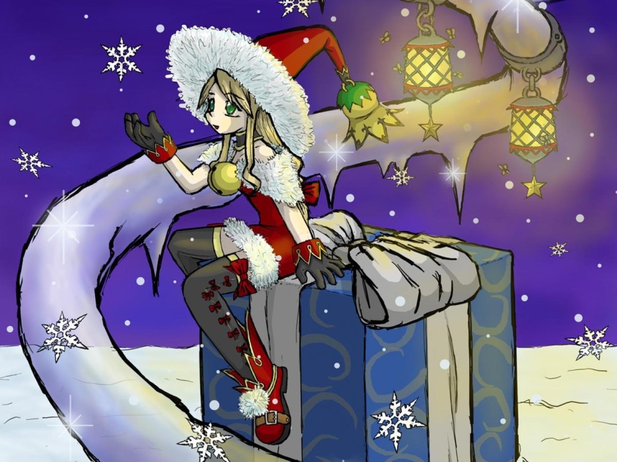 Девочка мультяшная в новогодней шапке