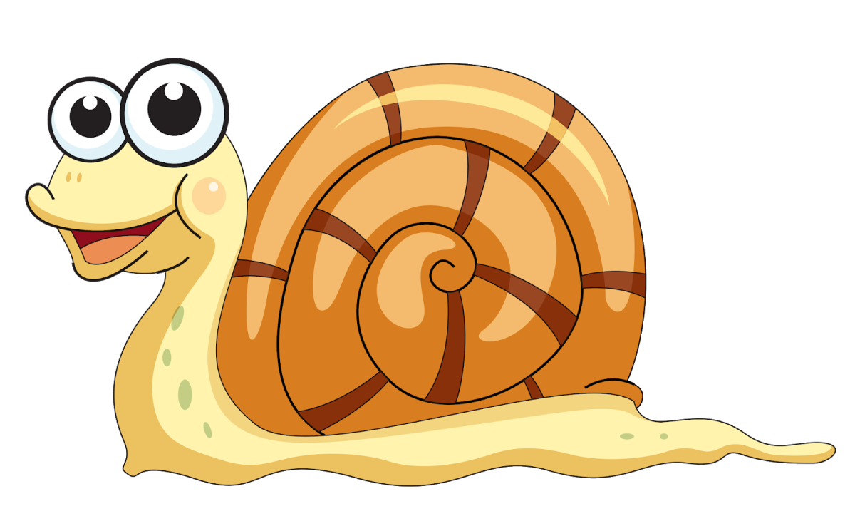 Улитка мультяшная на белом фоне