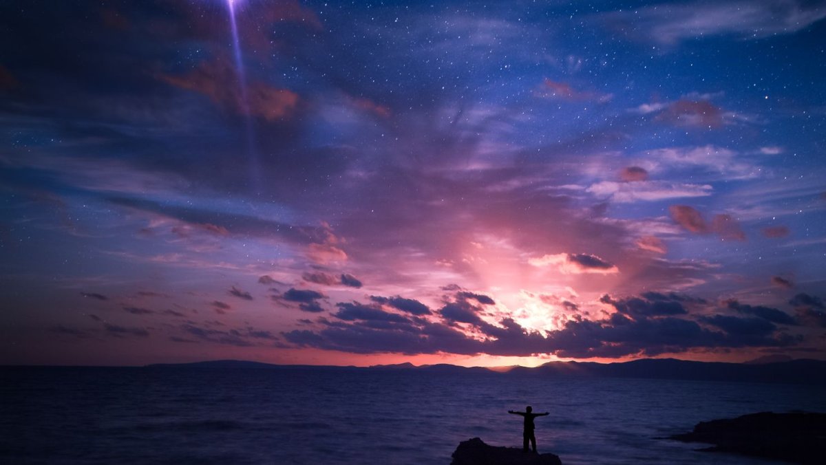 Звездное небо море Горизонт