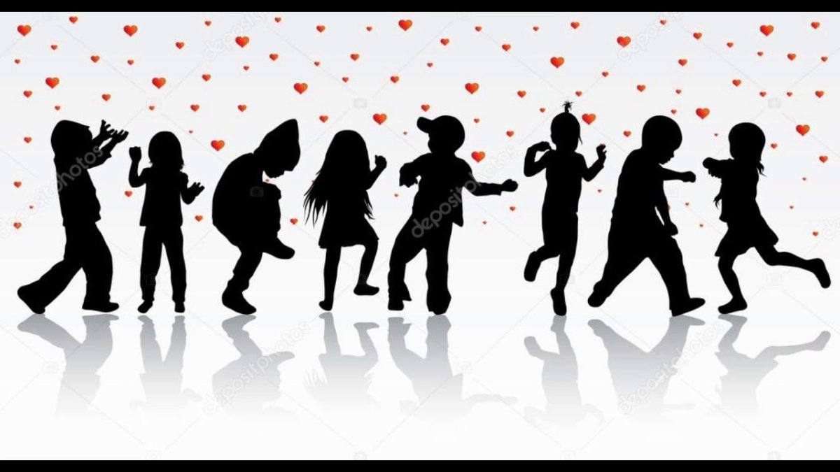 Силуэты танцующих и поющих детей