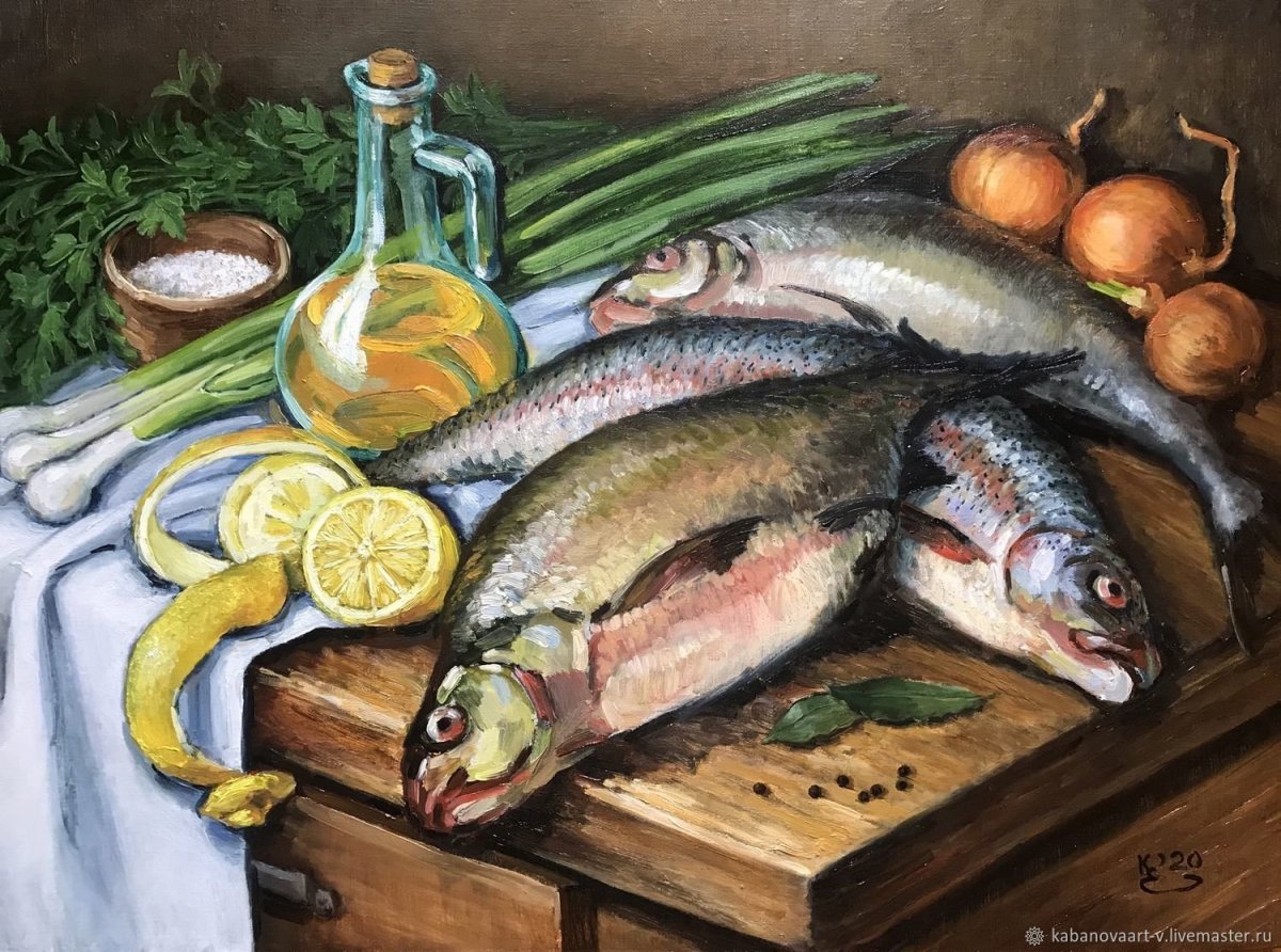 Натюрморт с рыбой живопись