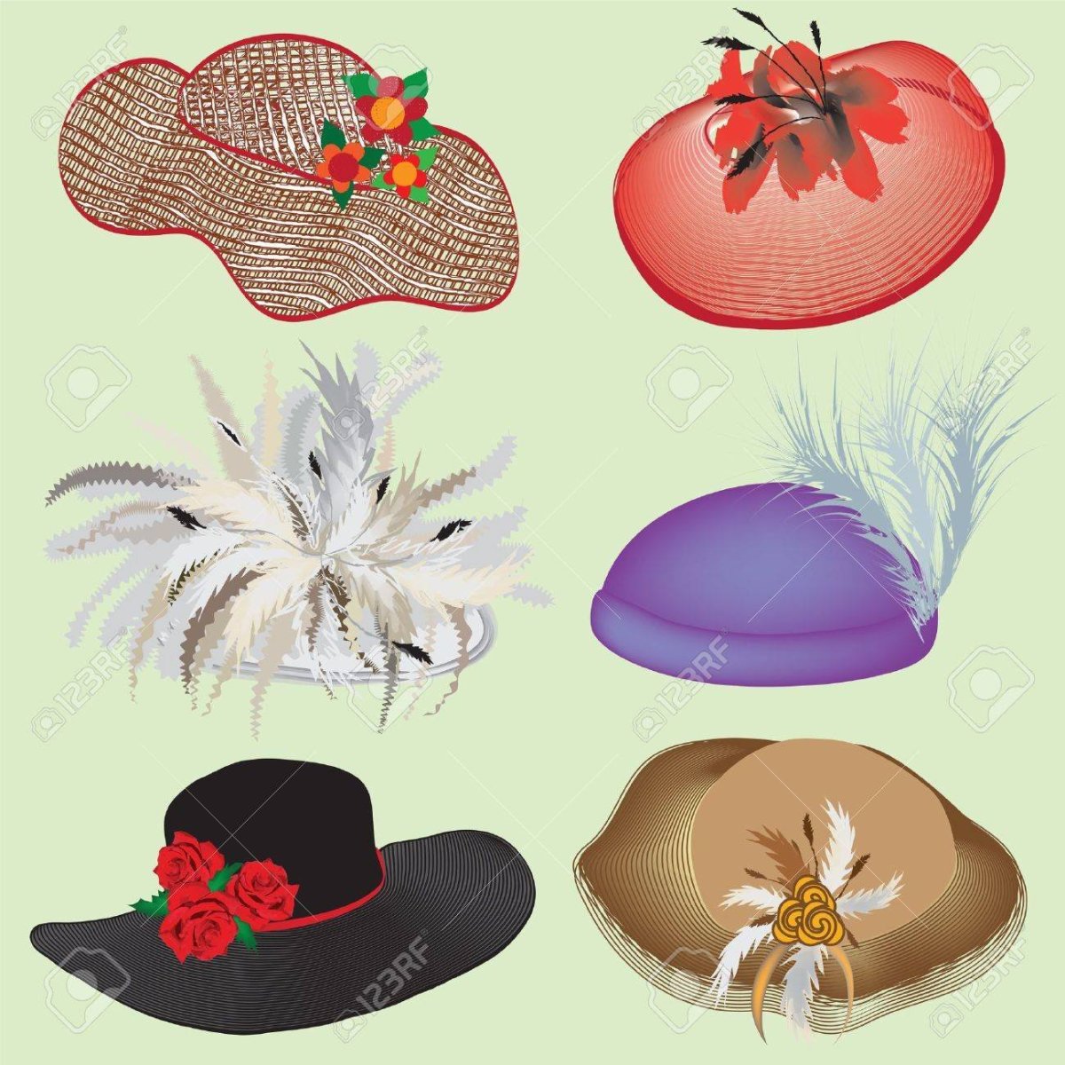 Головные уборы на белом фоне