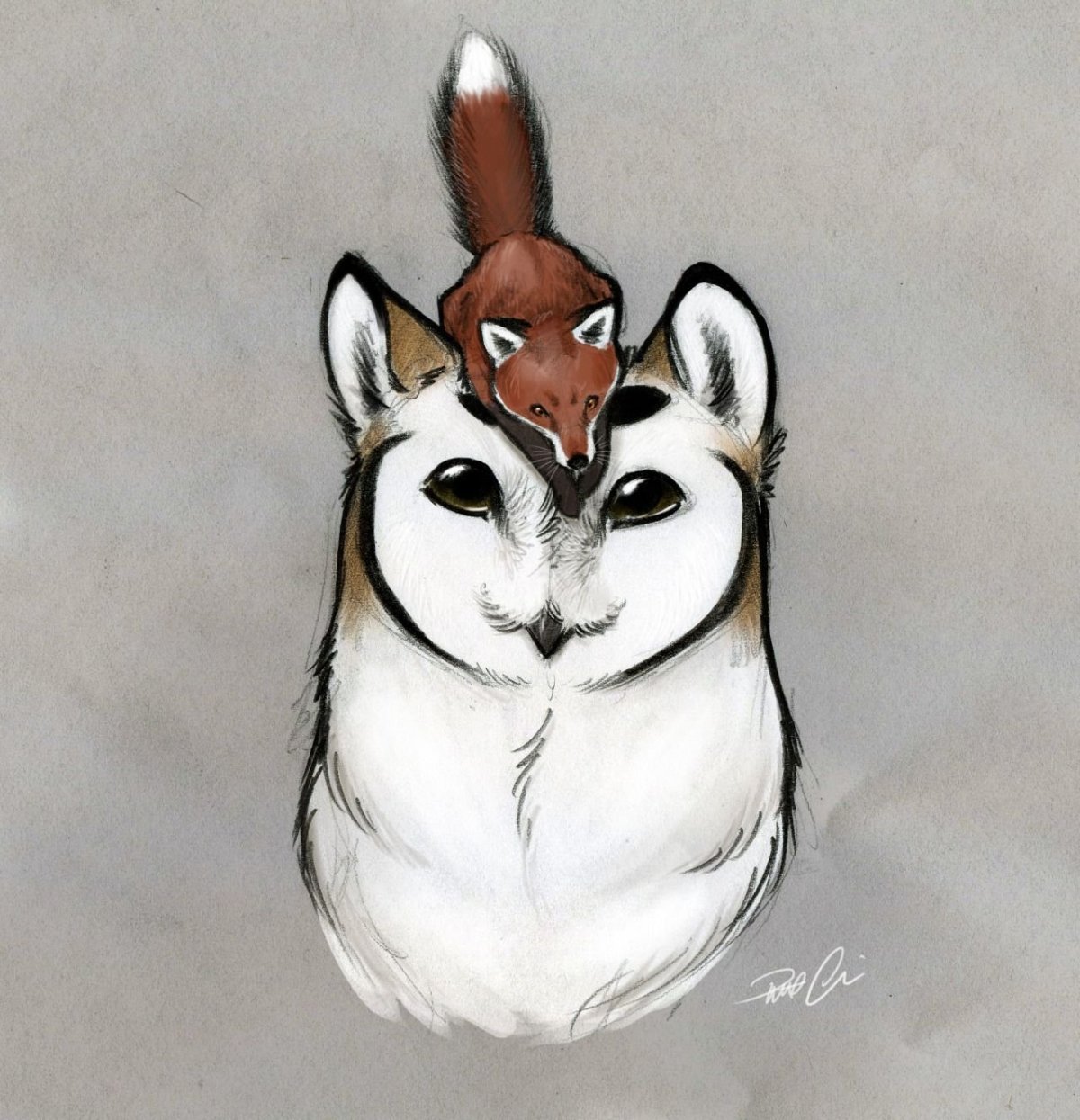 Сова и лиса арт