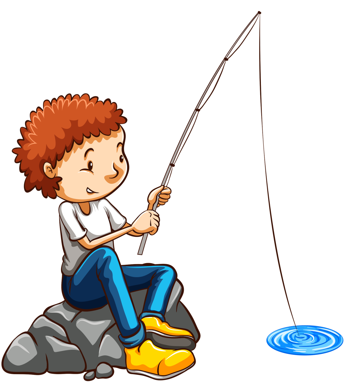 Мальчик ловит рыбу