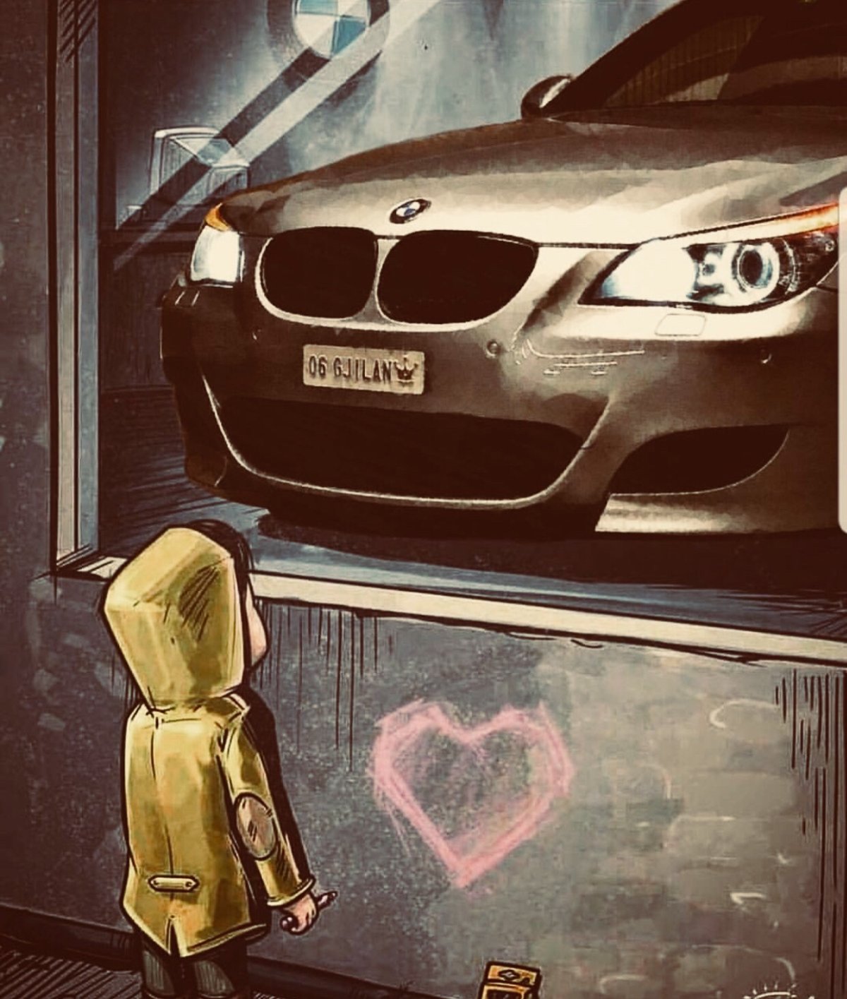 Мальчик у витрины с BMW