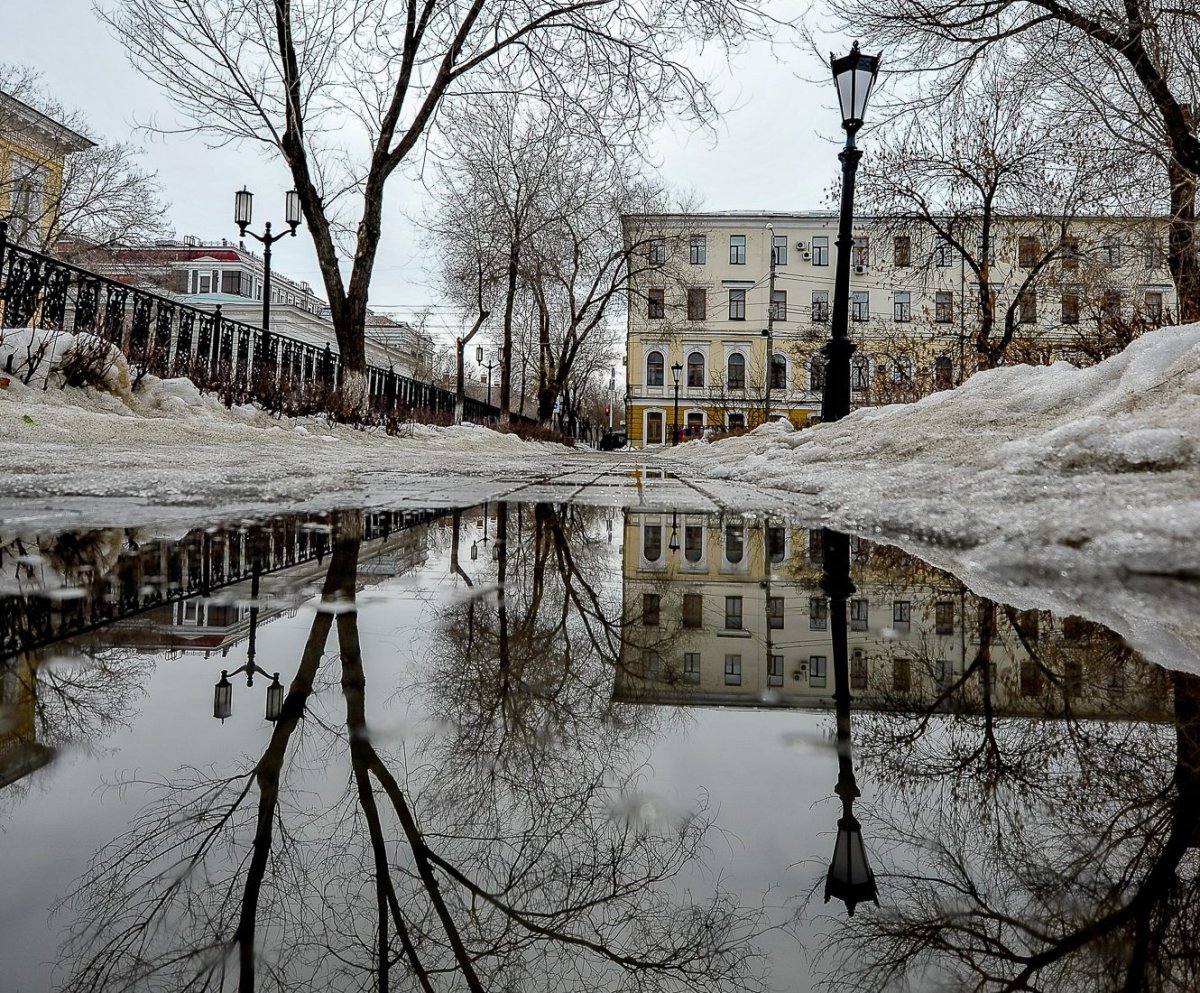 Весна снег лужи