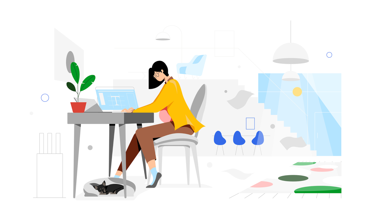 Девушка за компьютером иллюстрация