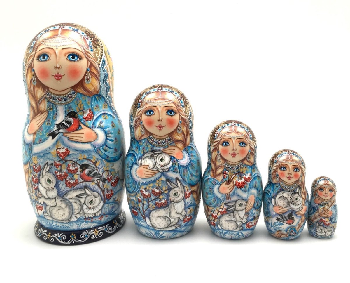 Матрёшки русские народные голубые