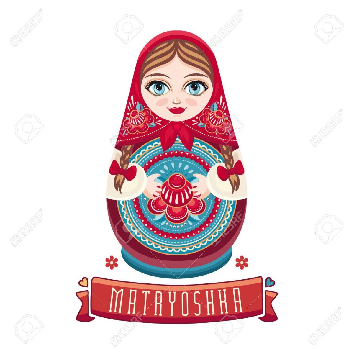 Матрешка с самоваром вектор