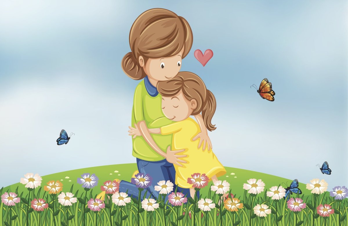 Иллюстрации мама с ребенком объятия