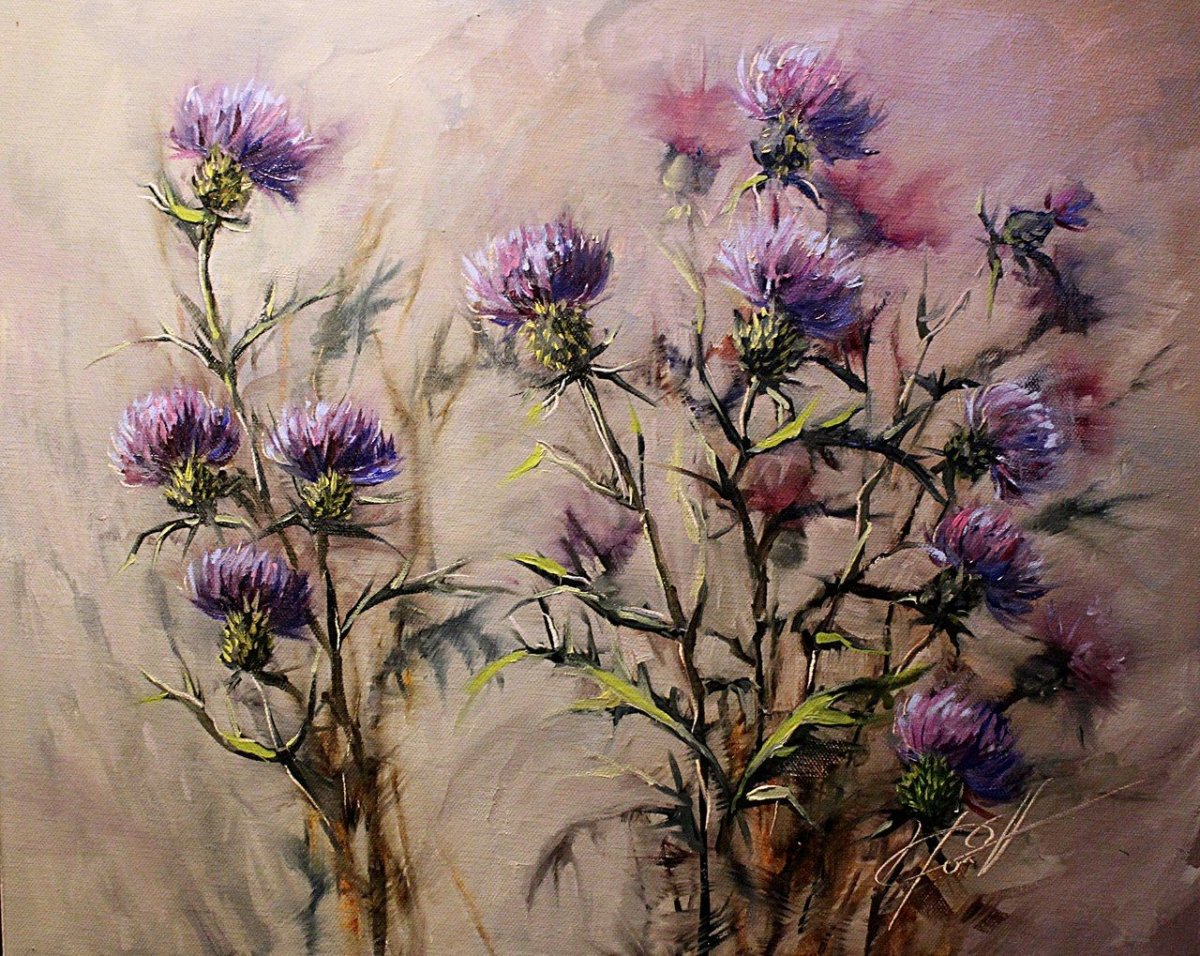 Чертополох пастелью