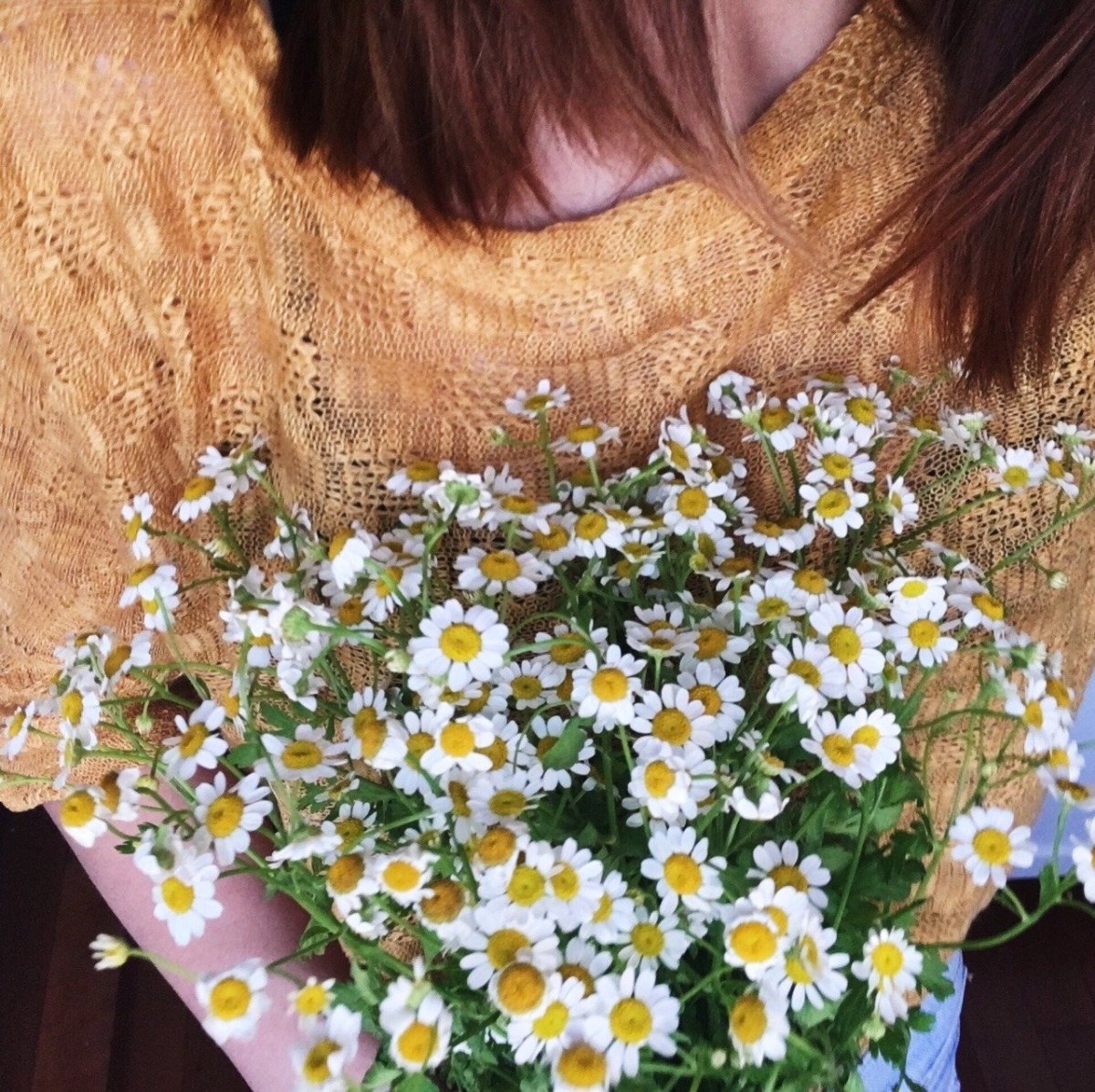 Брюнетка с ромашками