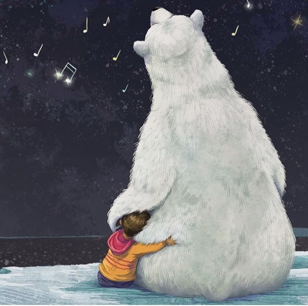 Белый медведь обнимает