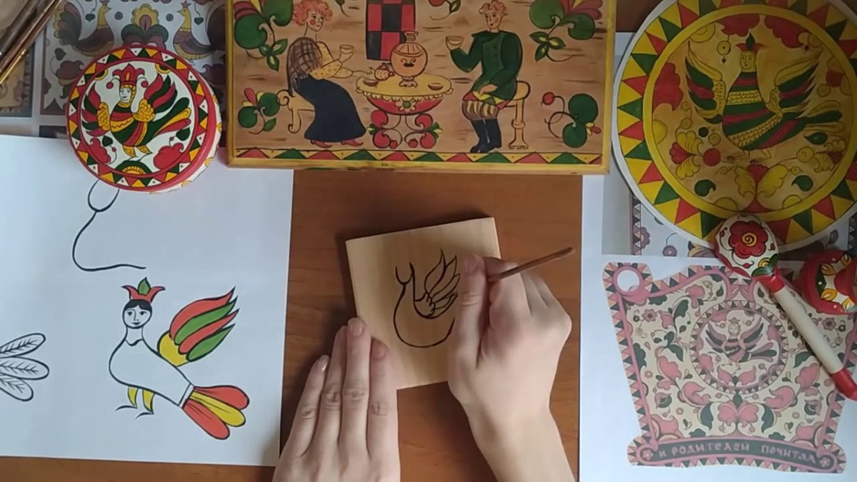 Пермогорская роспись птица Сирин