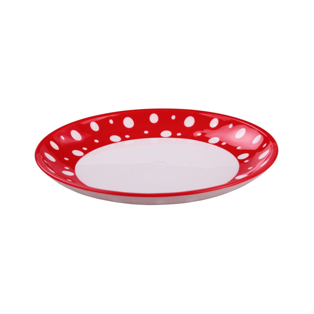 Красные тарелки в горошек
