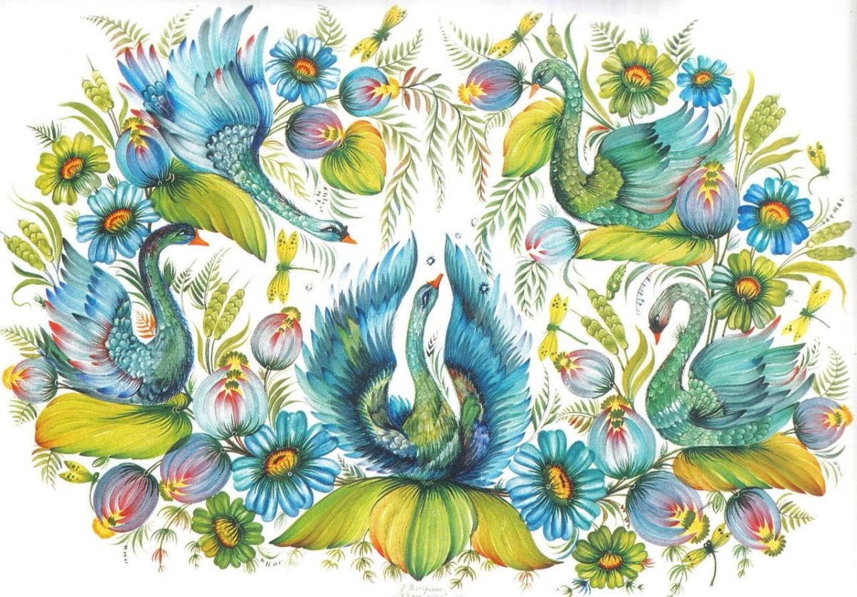 Петриковская роспись птицы