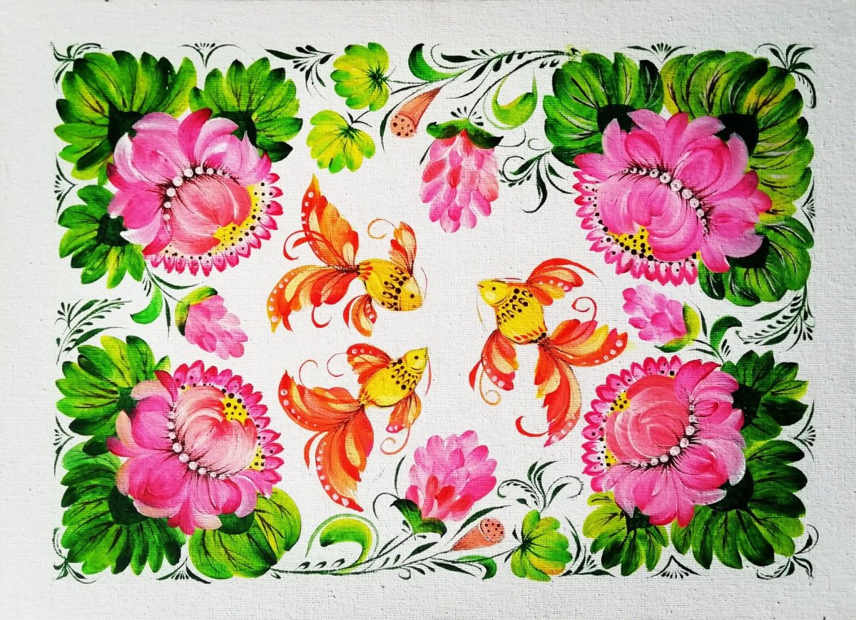 Петриковская роспись - голуби