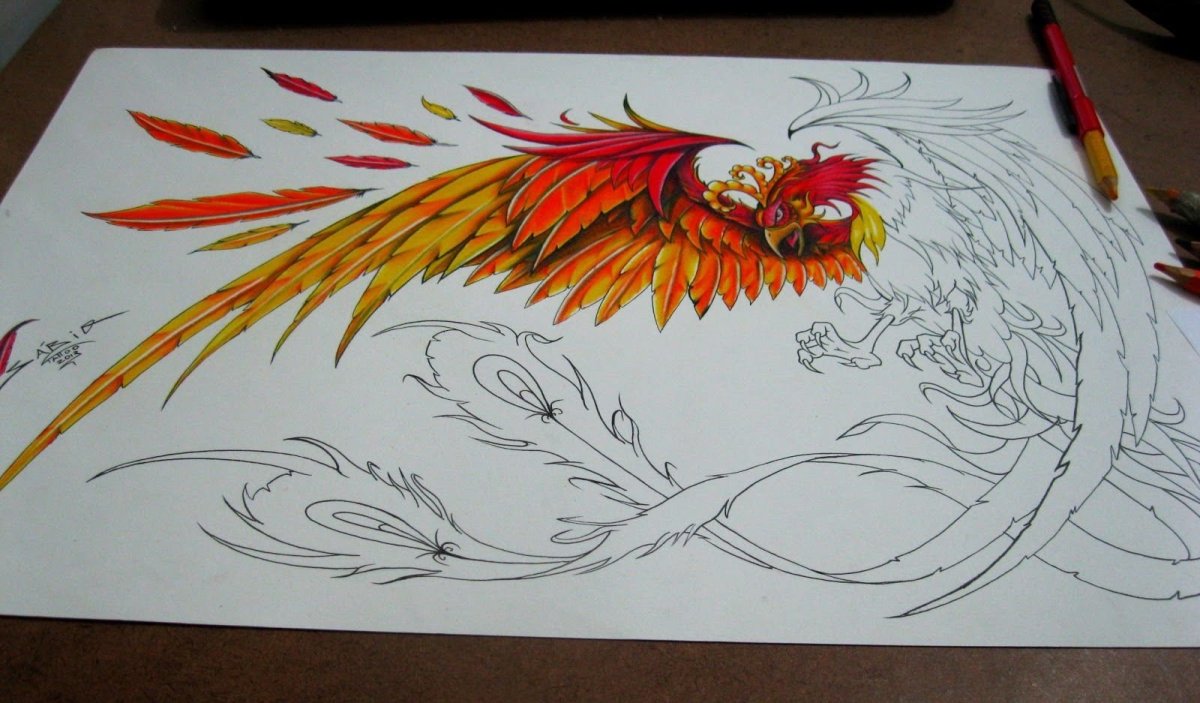 Феникс Возрождение из пепла эскиз