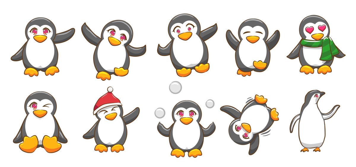 Как нарисовать рисунок Christmas Penguins vector Clipart Set