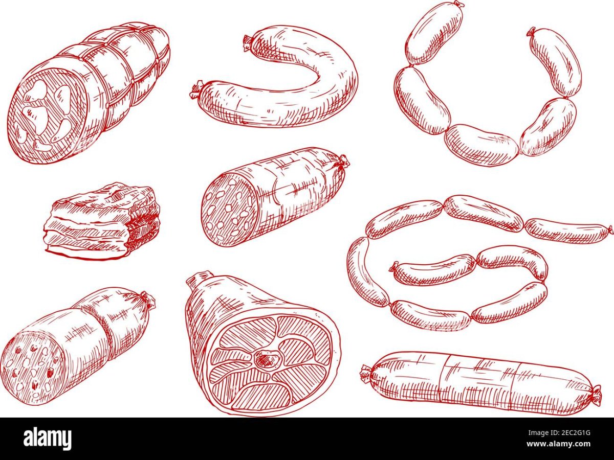 Нарисовать мясные продукты