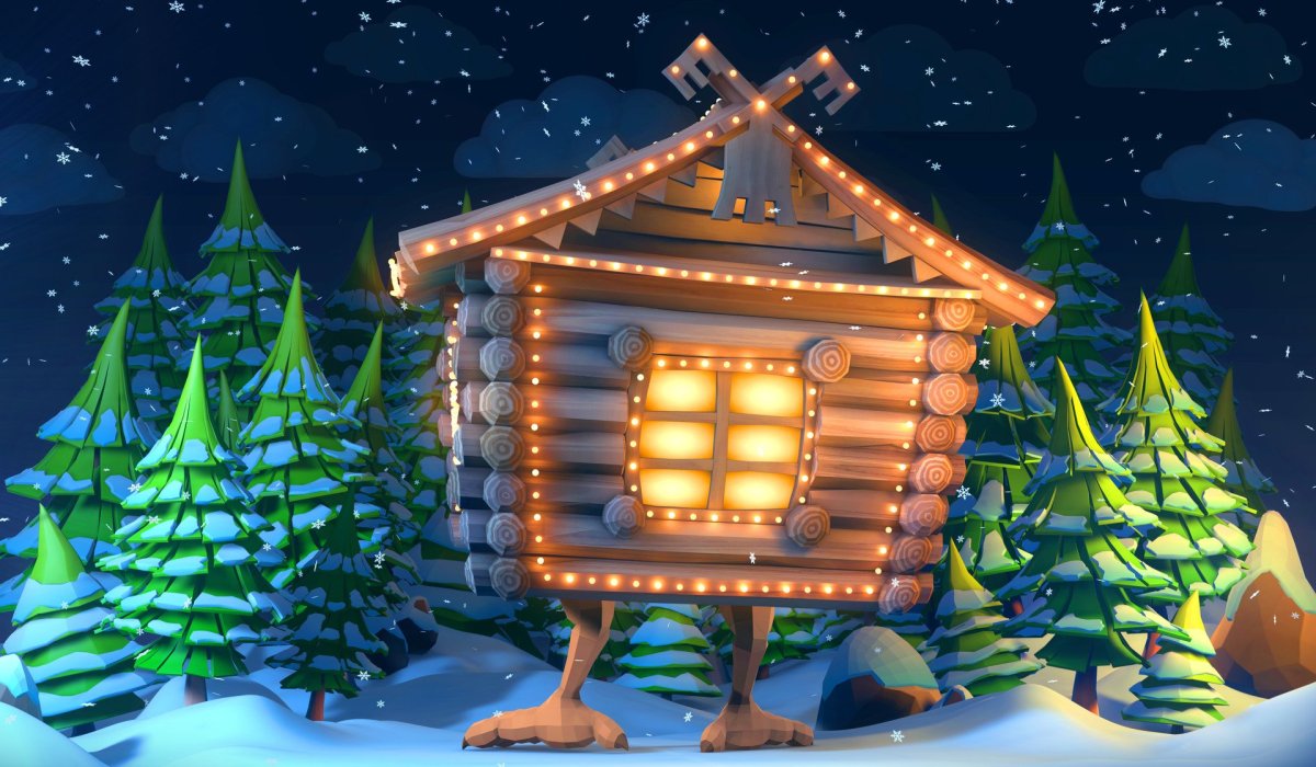 Избушка бабы яги зима рисунок