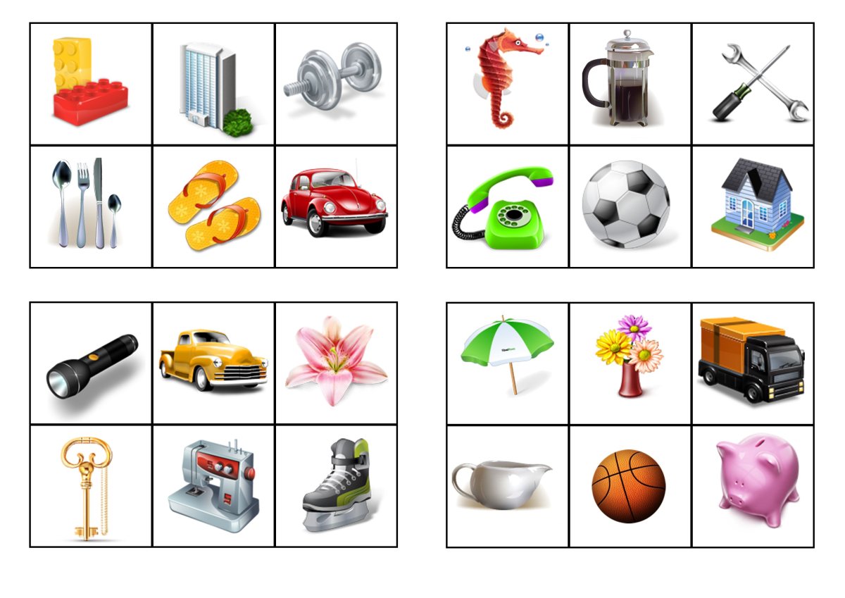 Карточки с изображениями разных предметов