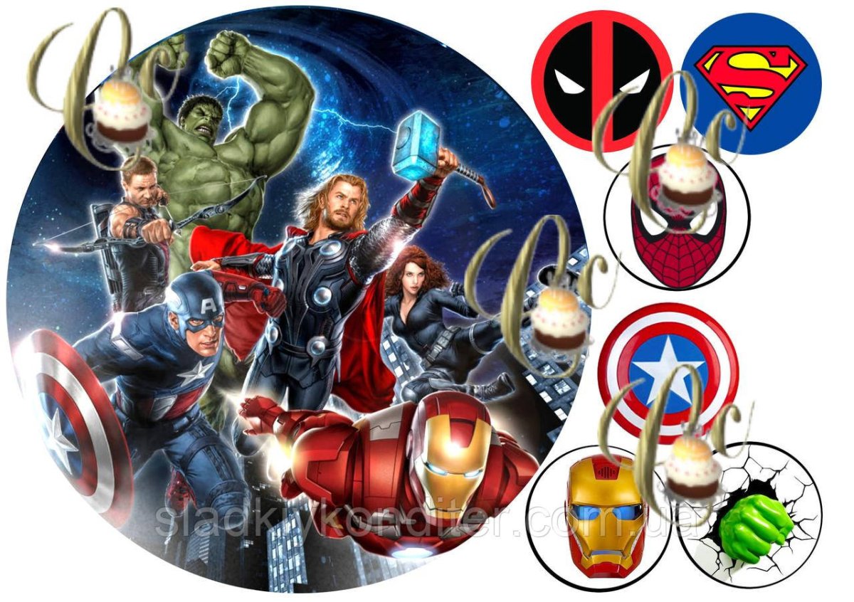 Супергерои Марвел в кругу для торта