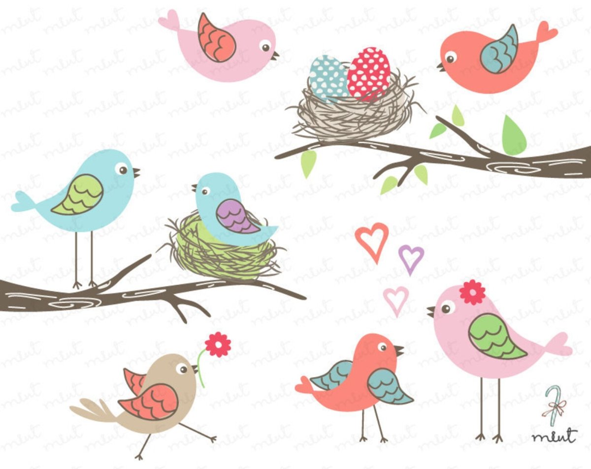 Птички Рисованные для скрапбукинга