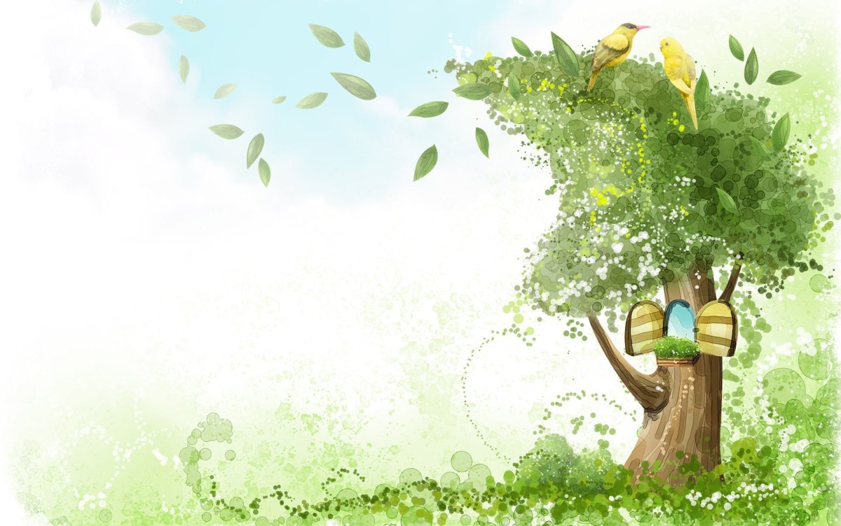 Раскидистое зеленое дерево рисунок