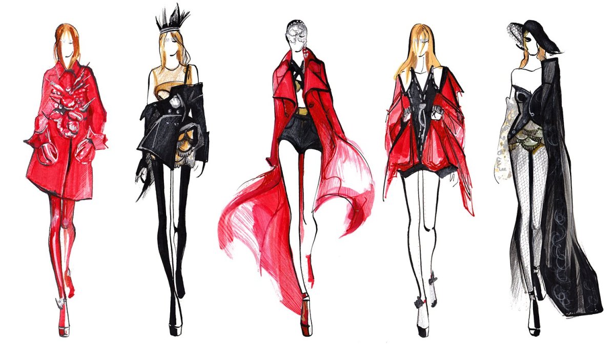 Оформление эскизов одежды с образцами ткани