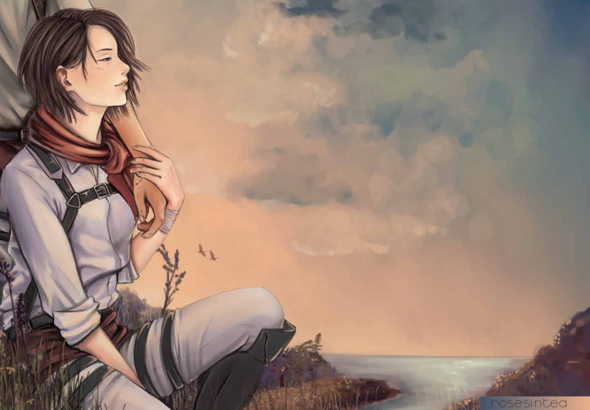 Микаса Аккерман с короткими волосами