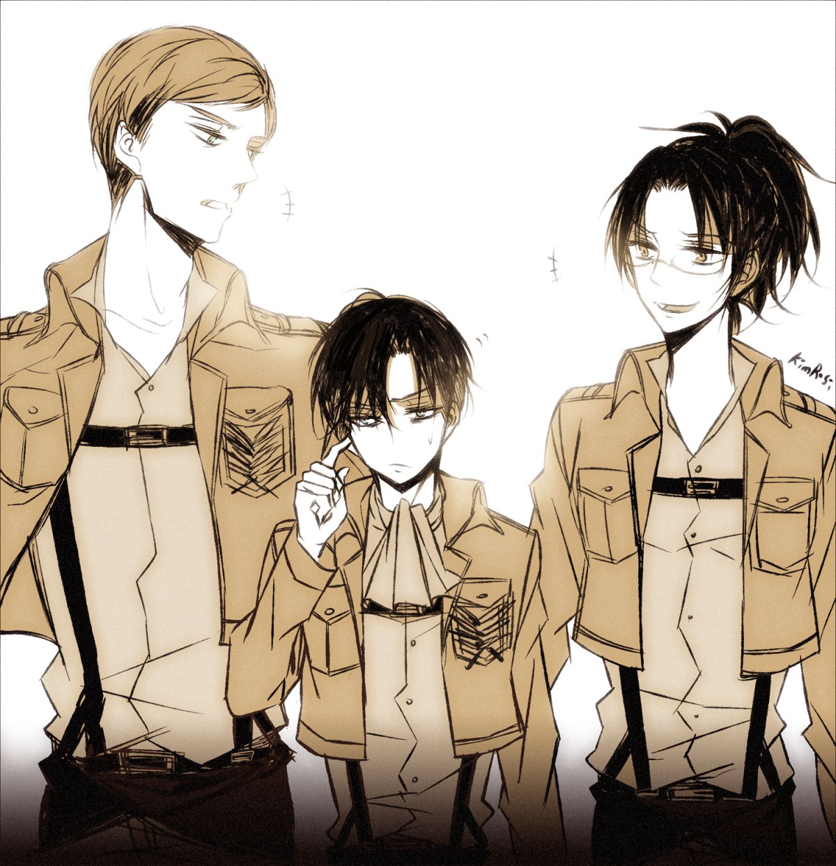 Аниме атака титанов Эрен Микаса армин и Леви