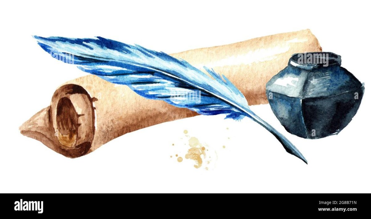 Перо и чернильница без фона