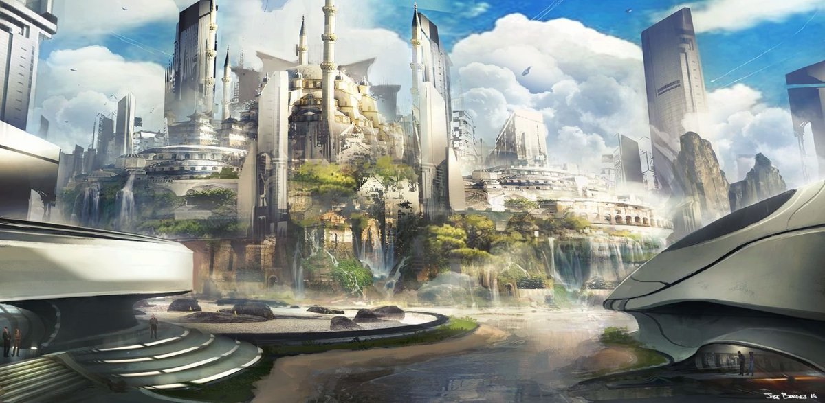 Город купол scifi концепт Art