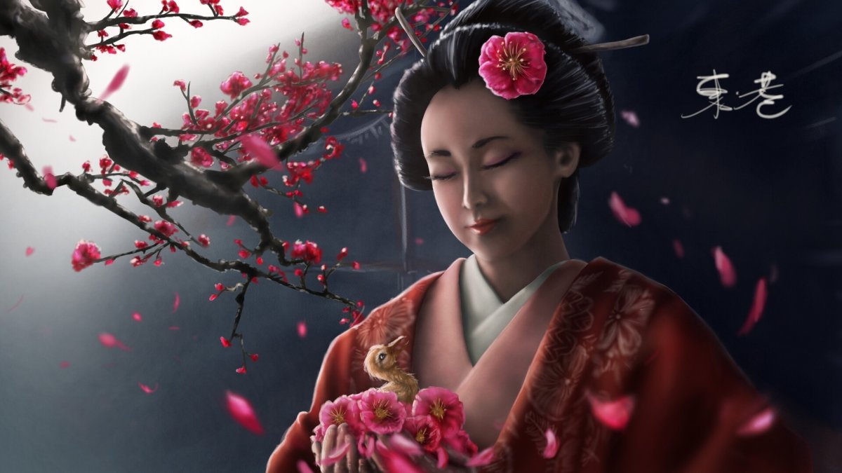 Гейша с цветами