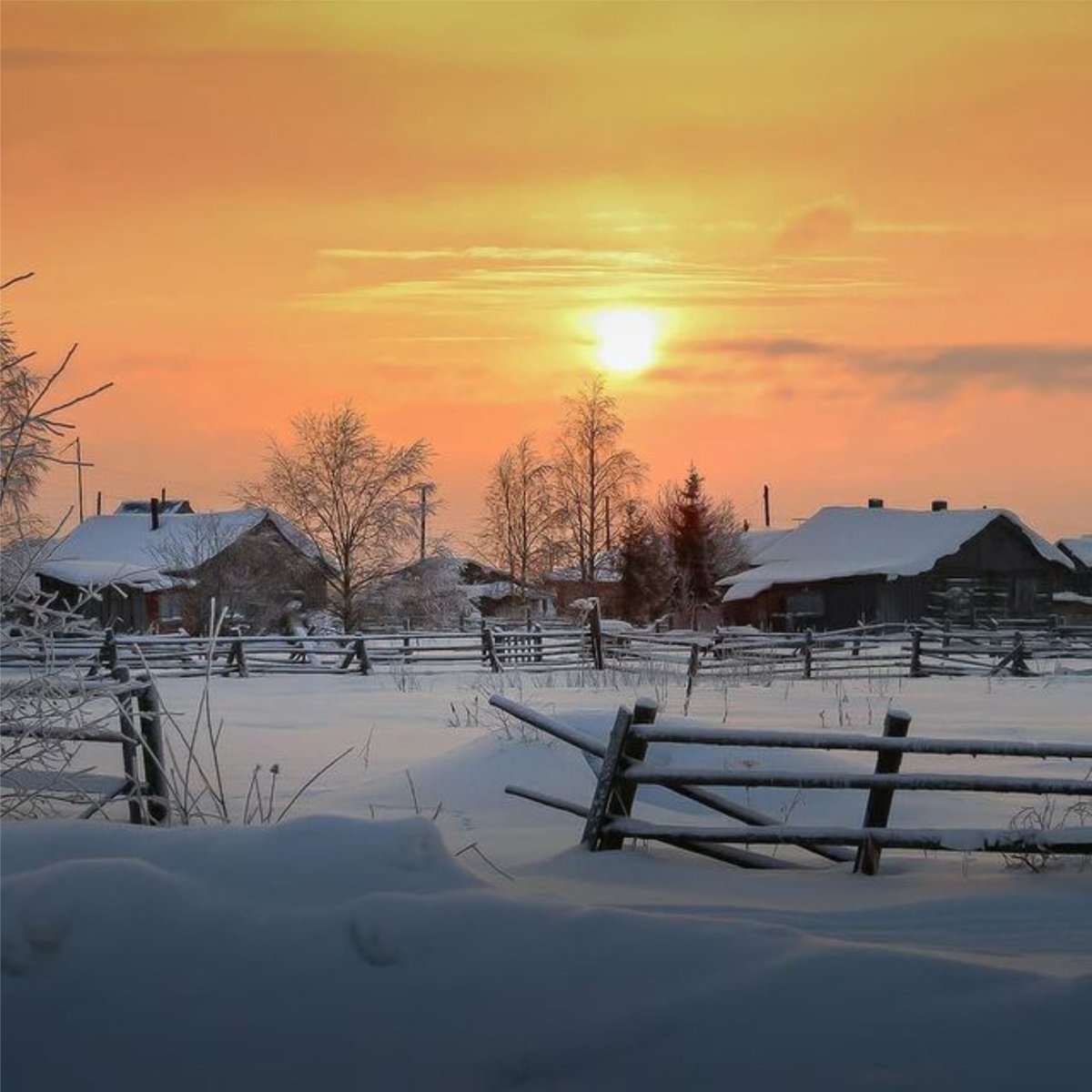 Зима деревня вид из