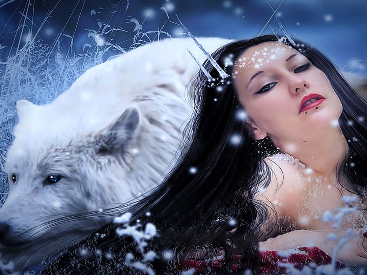 Девушка и волк зима