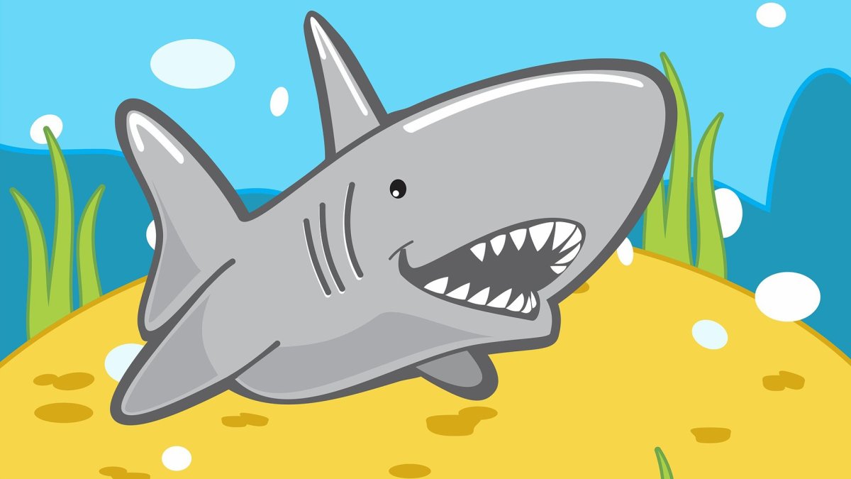 Акула мультипликационная на белом фоне