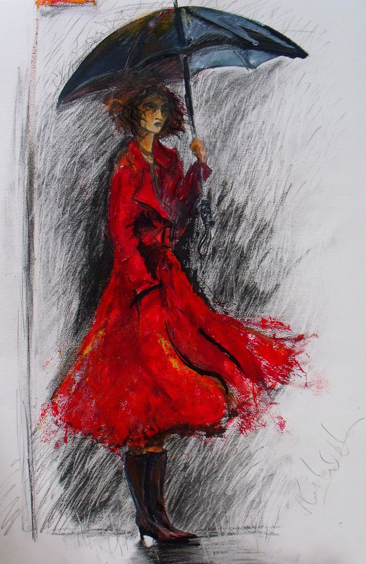 Акварель люди под зонтом