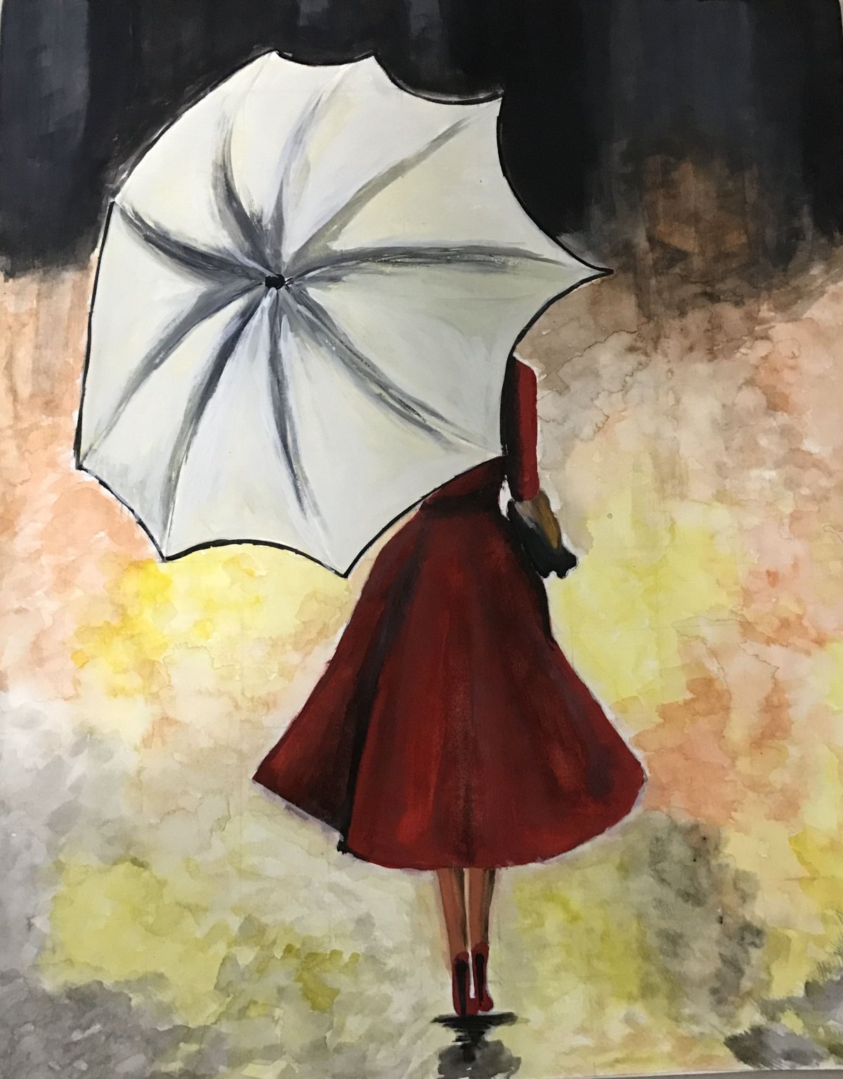 Девушка с зонтом иллюстрация